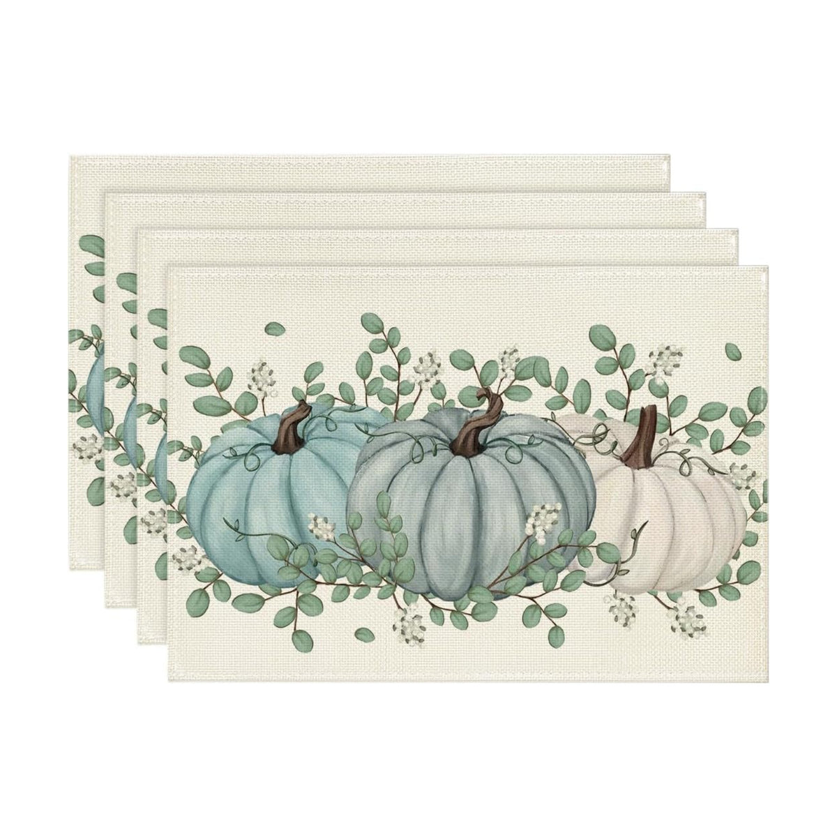 Artoid Mode Pumpkins Eucalyptus Leaves Fall Placemats Set of 4, 12x18 Inch Autumn Thanksgiving Holiday Table Mats for Party Kitchen Dining Decoration