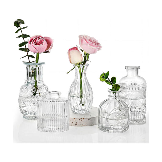 Glass Vase / Bud Vases / Clear / Set of 5