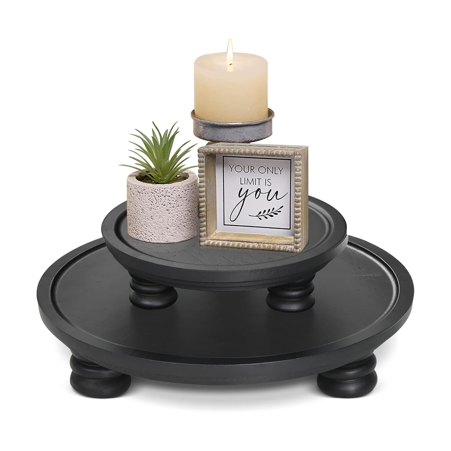 Round Wood Tray Decor / Set of 2