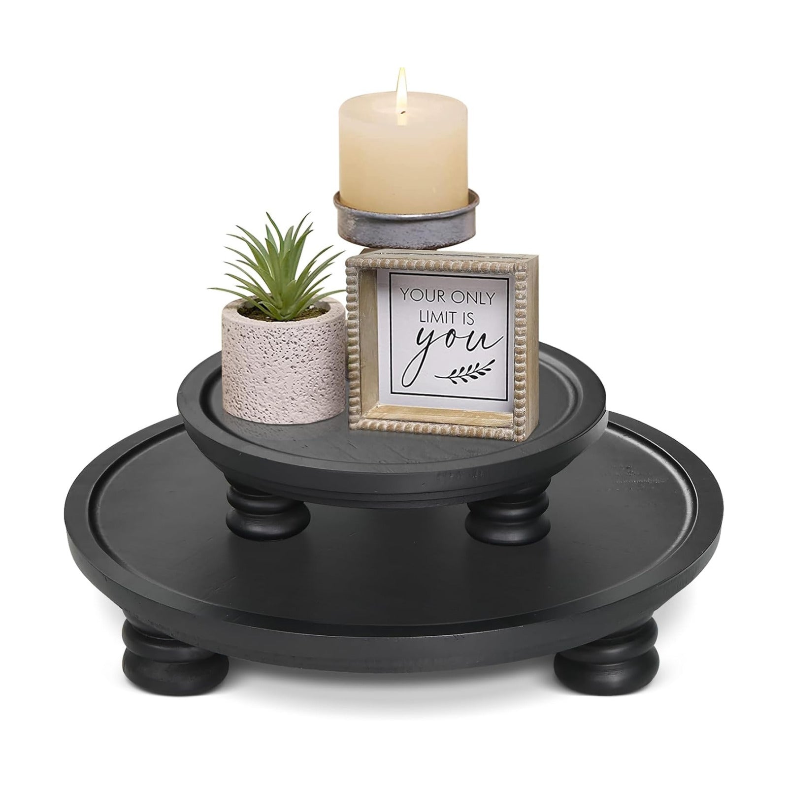 Round Wood Tray Decor / Set of 2