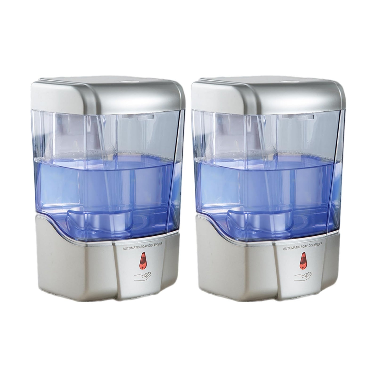 Soap Dispenser Wall Mount Commercial 2 Set Silver Automatic Hand Wash Dispensers 20OZ Suitable Liquid Sanitizer