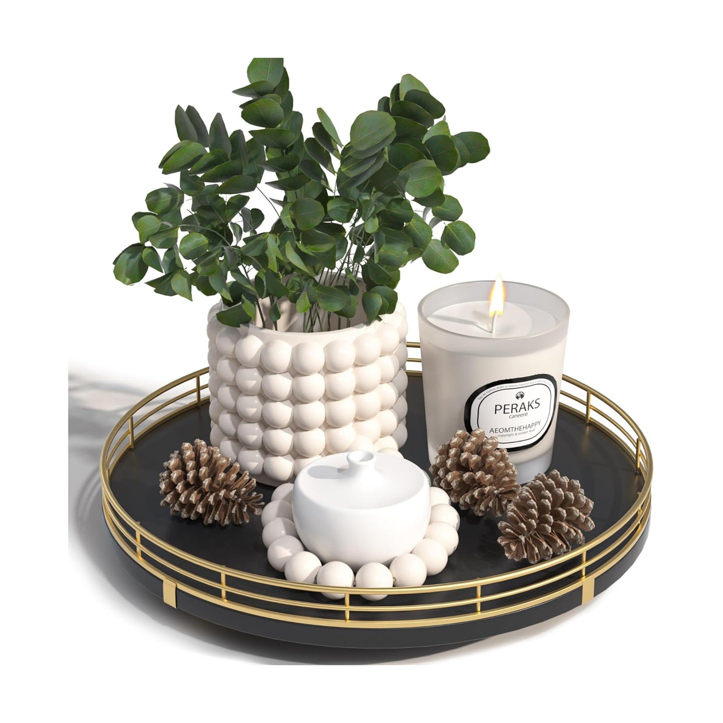 10" Oak Wood Decorative Tray / Gold Black / Set of 10