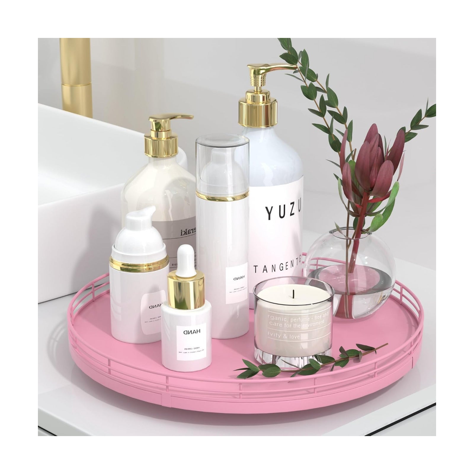 12" Oak Wood Bathroom Tray for Counter / Pink / Set of 12