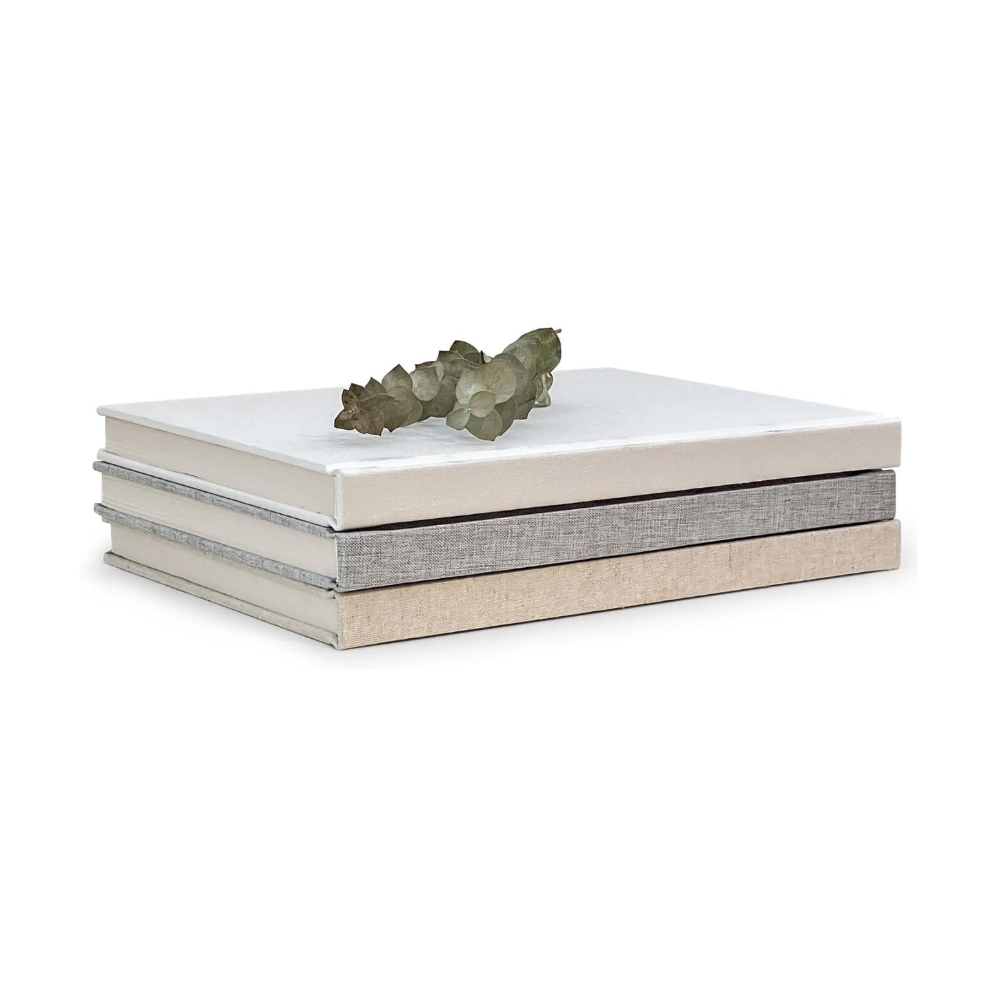 Decorative Linen Book Set / White, Grey, Cream / Set of 3