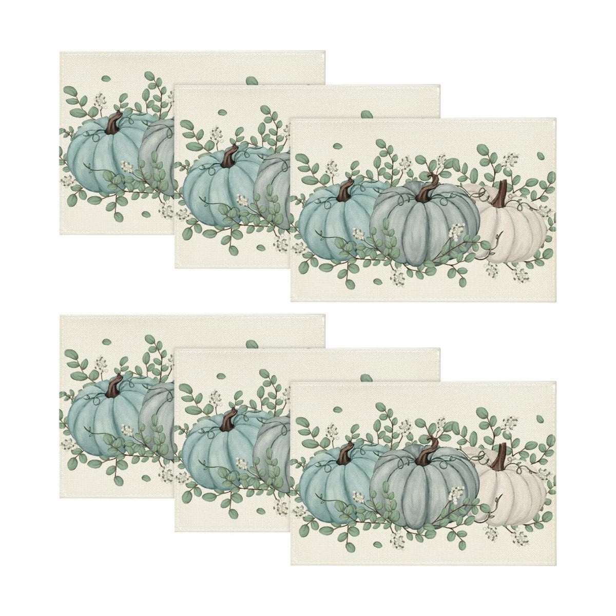 Artoid Mode Pumpkins Eucalyptus Leaves Fall Placemats Set of 6, 12x18 Inch Autumn Thanksgiving Holiday Table Mats for Party Kitchen Dining Decoration