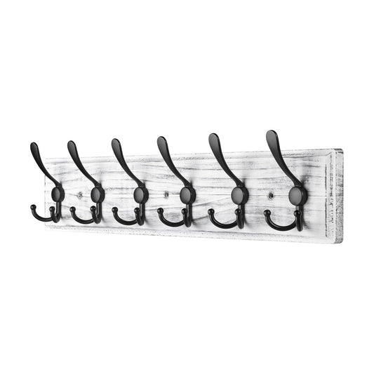 Coat Rack Wall Mount, Wooden Heavy Duty Coat Rack for Wall,6 Triple Coat Hanger Hooks for Hanging