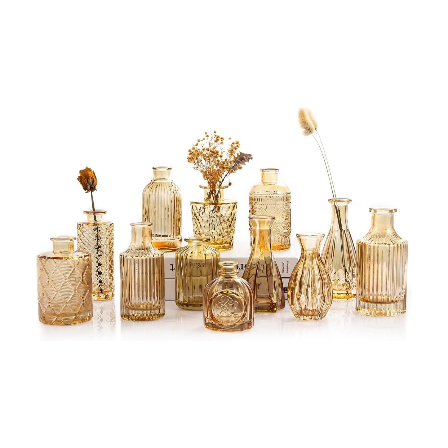 Glass Bud Vases / Amber / Gold / Set of 12