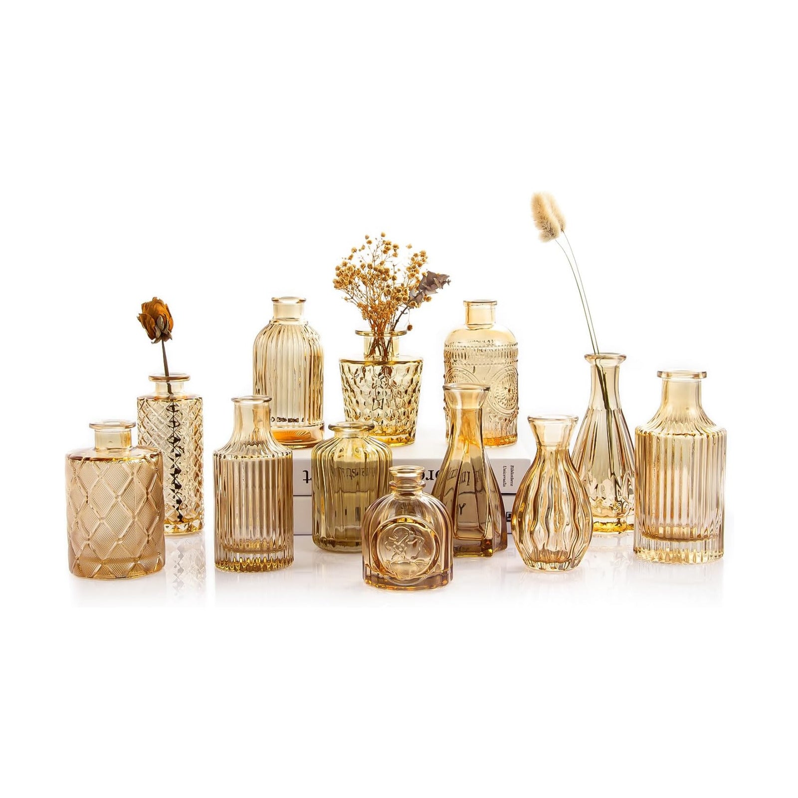 Glass Bud Vases / Amber / Gold / Set of 12