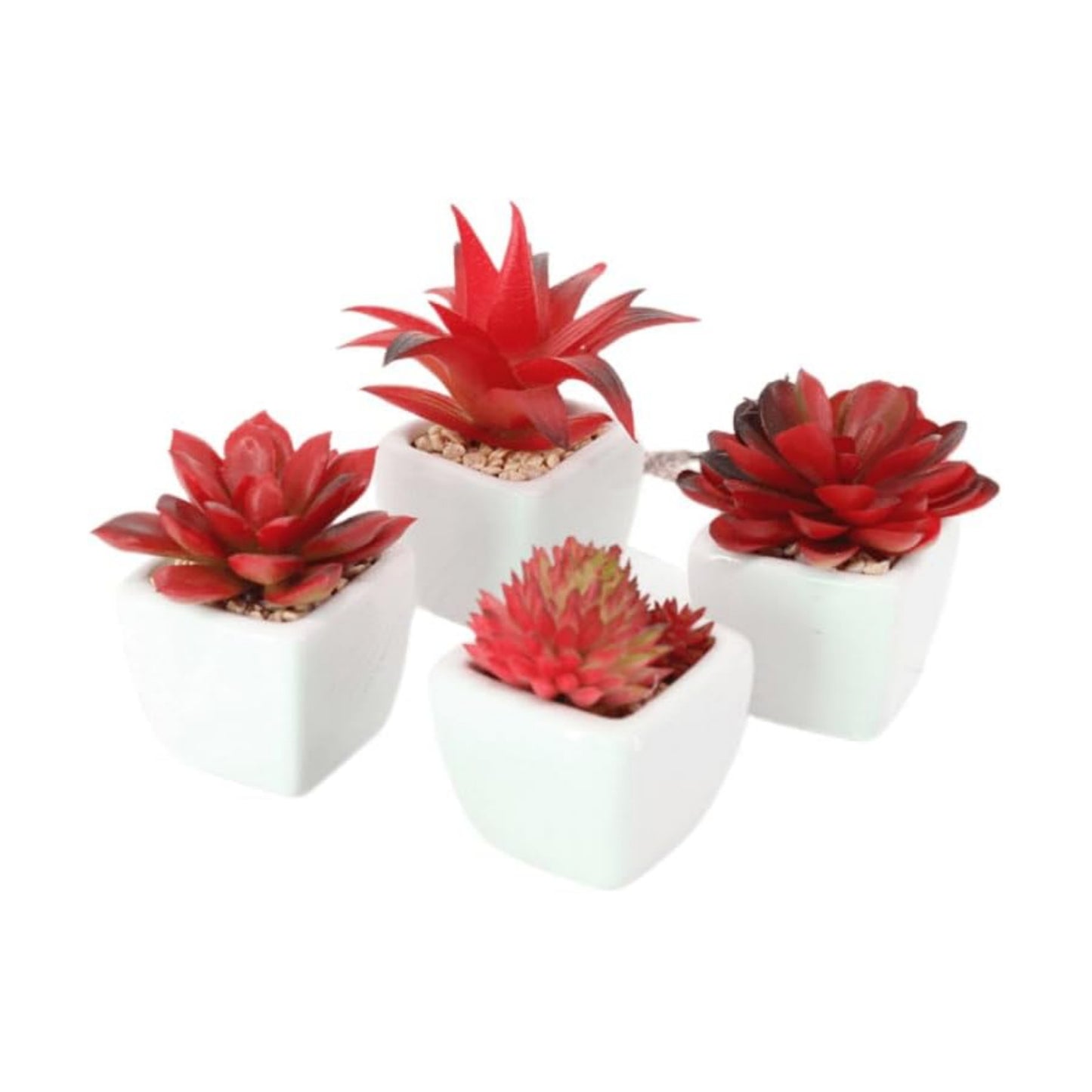 Mini Succulents Plants Artificial Fake Succulents Pots Faux Succulents Ceramic / Red / Set of 4