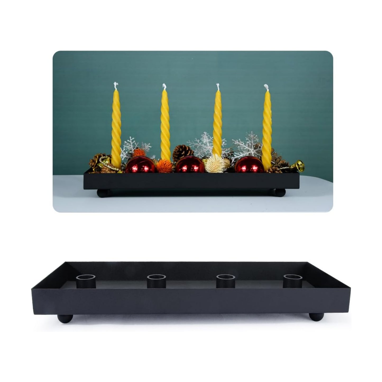 TELOSMA Matte Black Iron Advent Candle Holder, 4 Candlestick Seats | Advent taper candle tray; decorative centerpiece