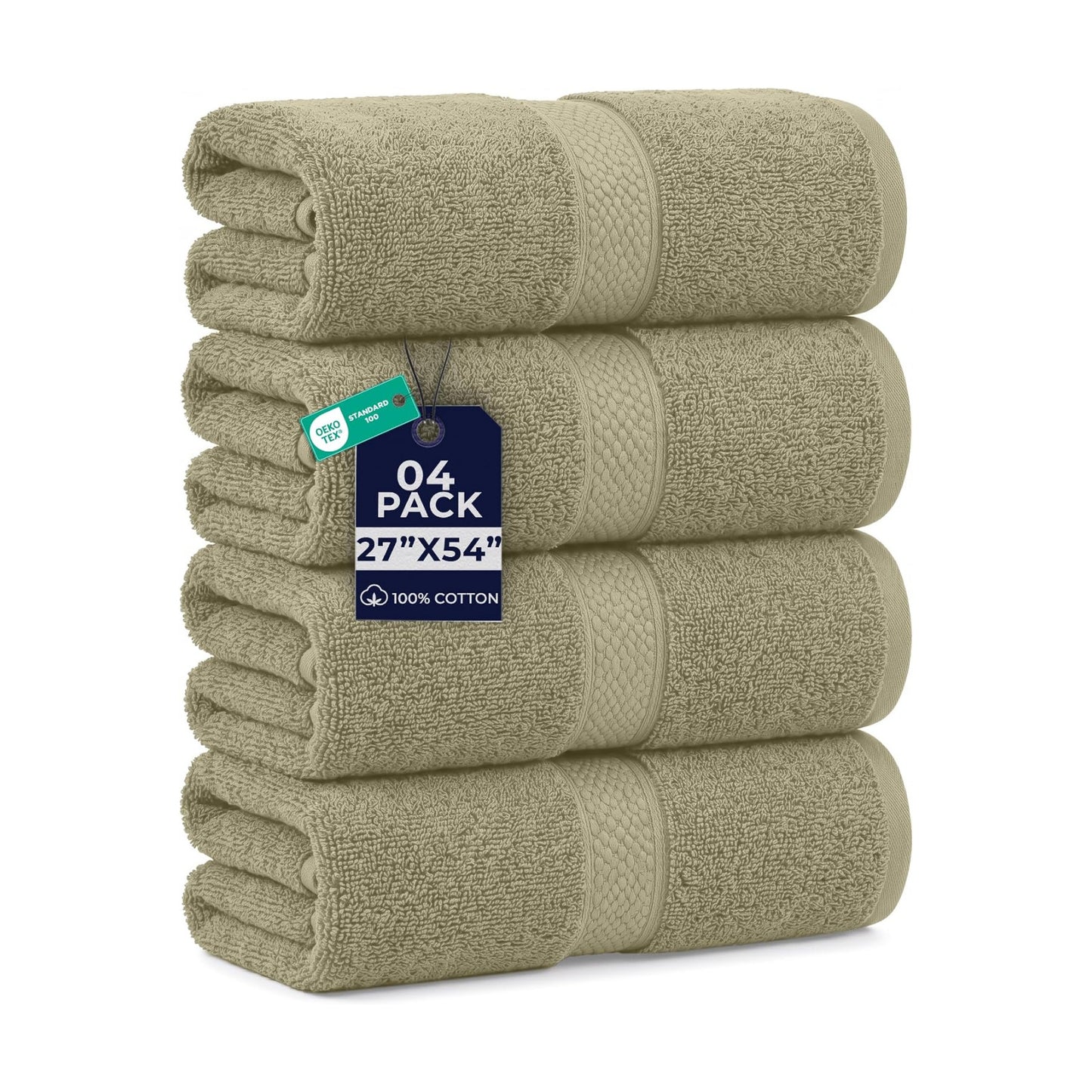 DAN RIVER 600 GSM Cotton Large Bath Towels Set of 4, 27 x 54 Inches, Beige | Larger & Lighter Weight Towels for