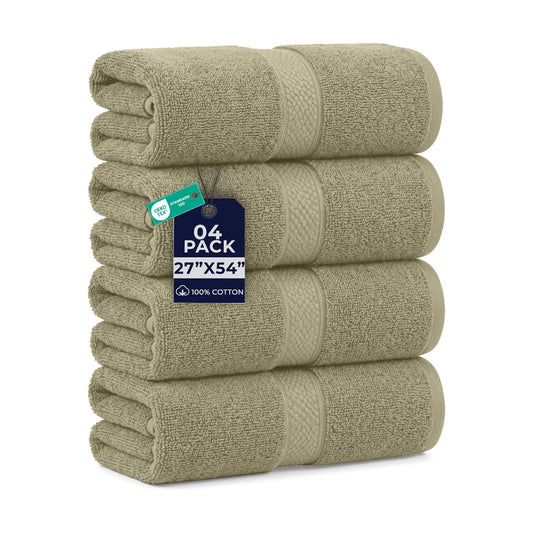 DAN RIVER 600 GSM Cotton Large Bath Towels Set of 4, 27 x 54 Inches, Beige | Larger & Lighter Weight Towels for