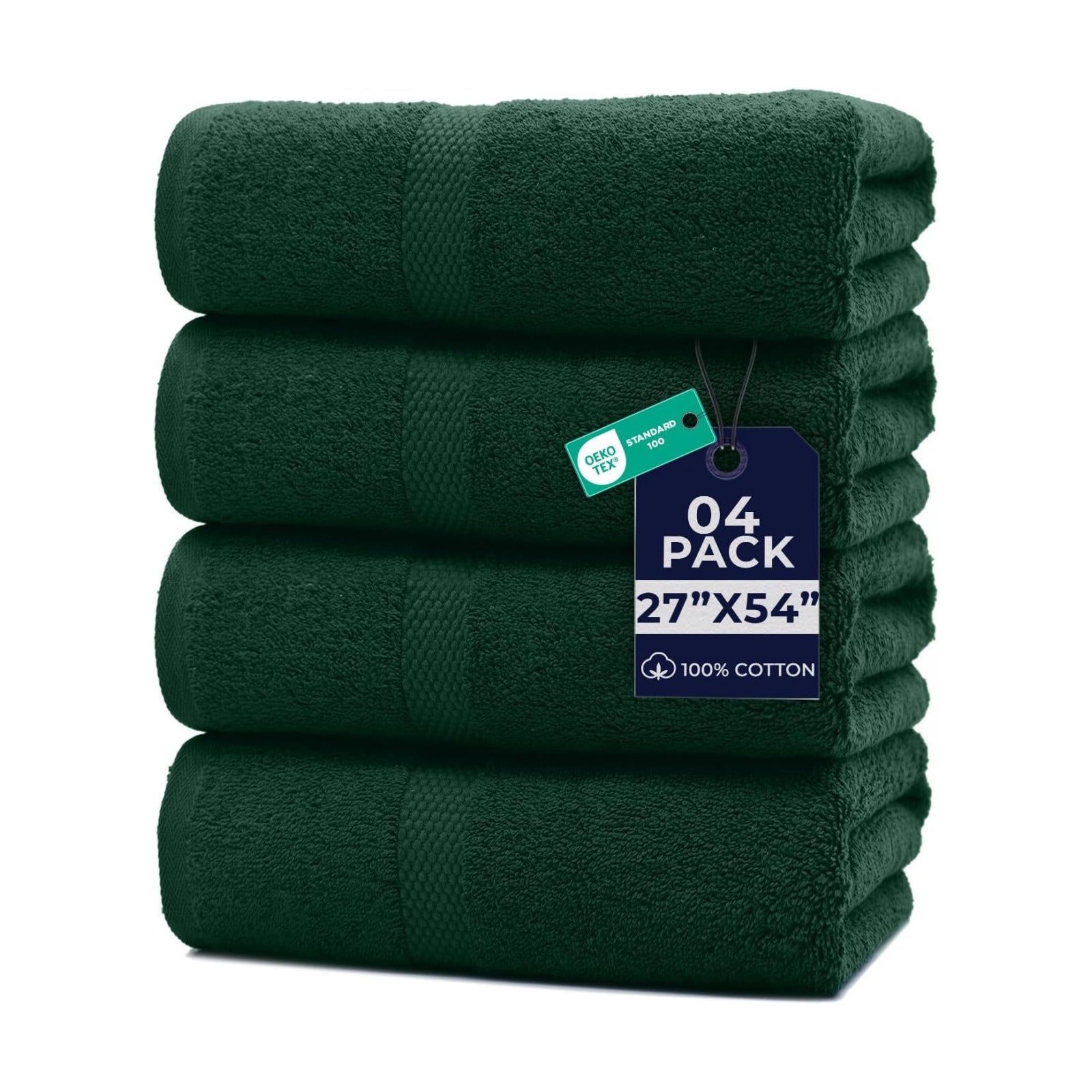 DAN RIVER 600 GSM Cotton Large Bath Towels Set of 4, 27 x 54 Inches H-Green | Larger & Lighter Weight Towels for