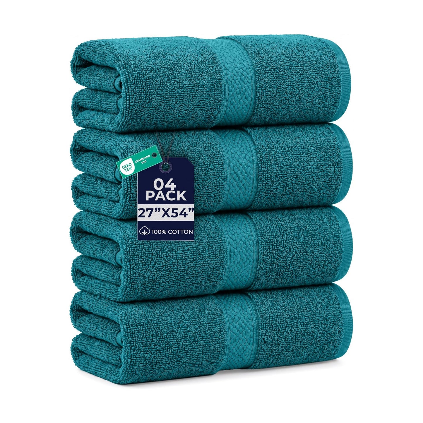 DAN RIVER 600 GSM Cotton Large Bath Towels Set of 4, 27 x 54 Inches, Teal | Larger & Lighter Weight Towels for Bathroom