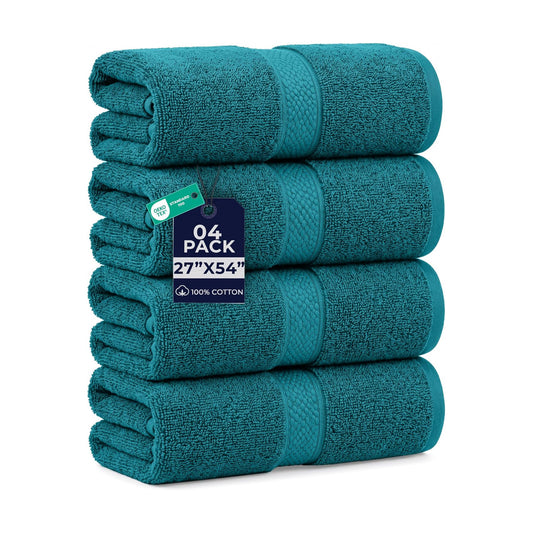 DAN RIVER 600 GSM Cotton Large Bath Towels Set of 4, 27 x 54 Inches, Teal | Larger & Lighter Weight Towels for Bathroom