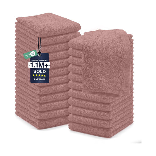 DAN RIVER 24 Pack Cotton Wash Cloths Set for Showering [12x12] Dusty Pink | Lighter Weight, Quick to Dry, Super Soft &