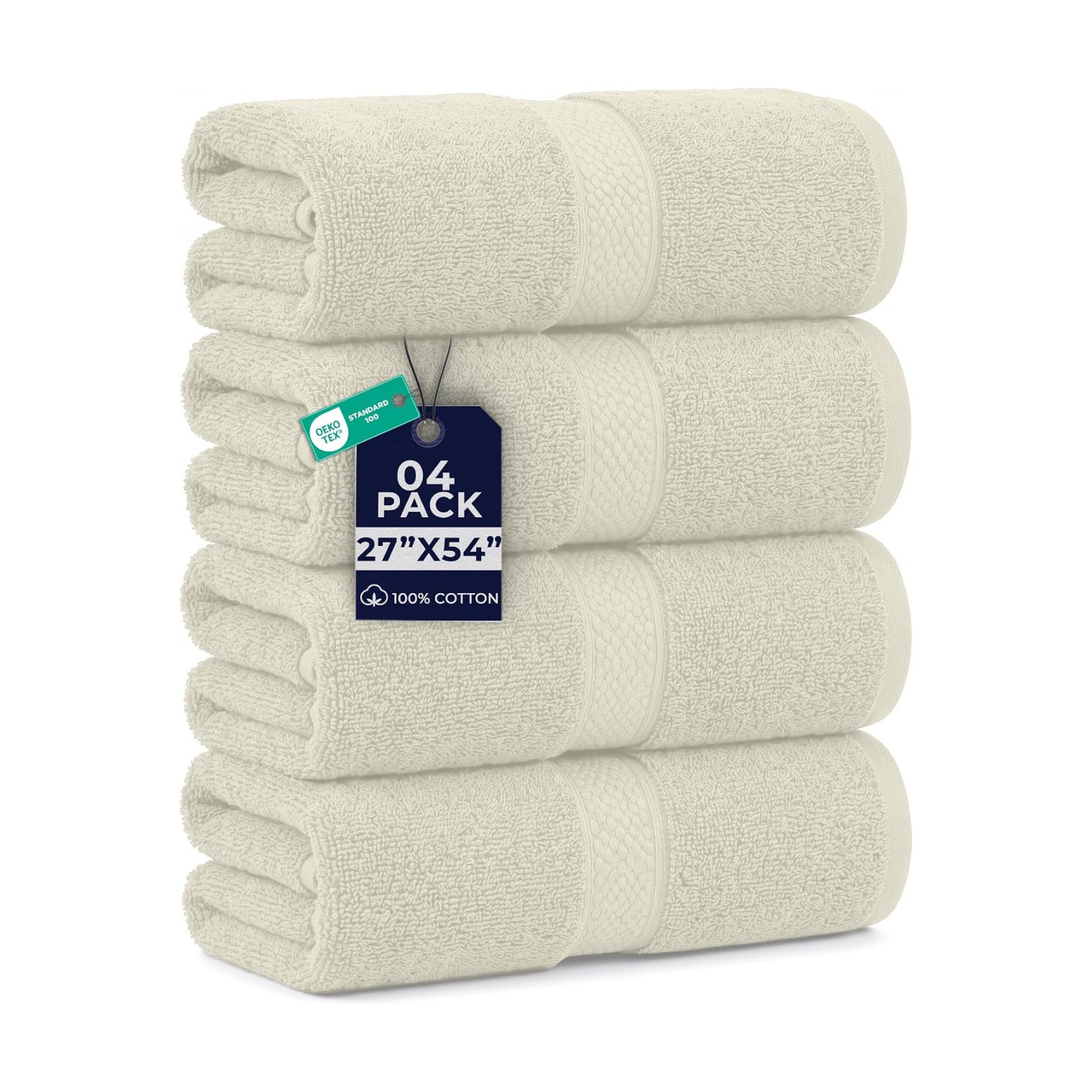 DAN RIVER 600 GSM Cotton Large Bath Towels Set of 4, 27 x 54 Inches, Ivory | Larger & Lighter Weight Towels for