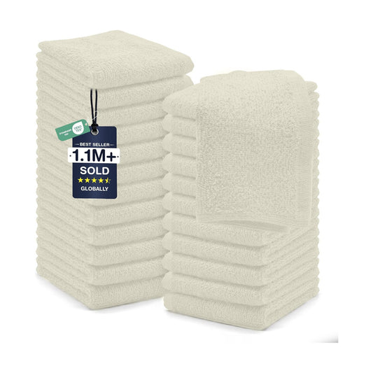 DAN RIVER 24 Pack Cotton Wash Cloths Set for Showering [12x12] Ivory | Lighter Weight, Quick to Dry, Super Soft &