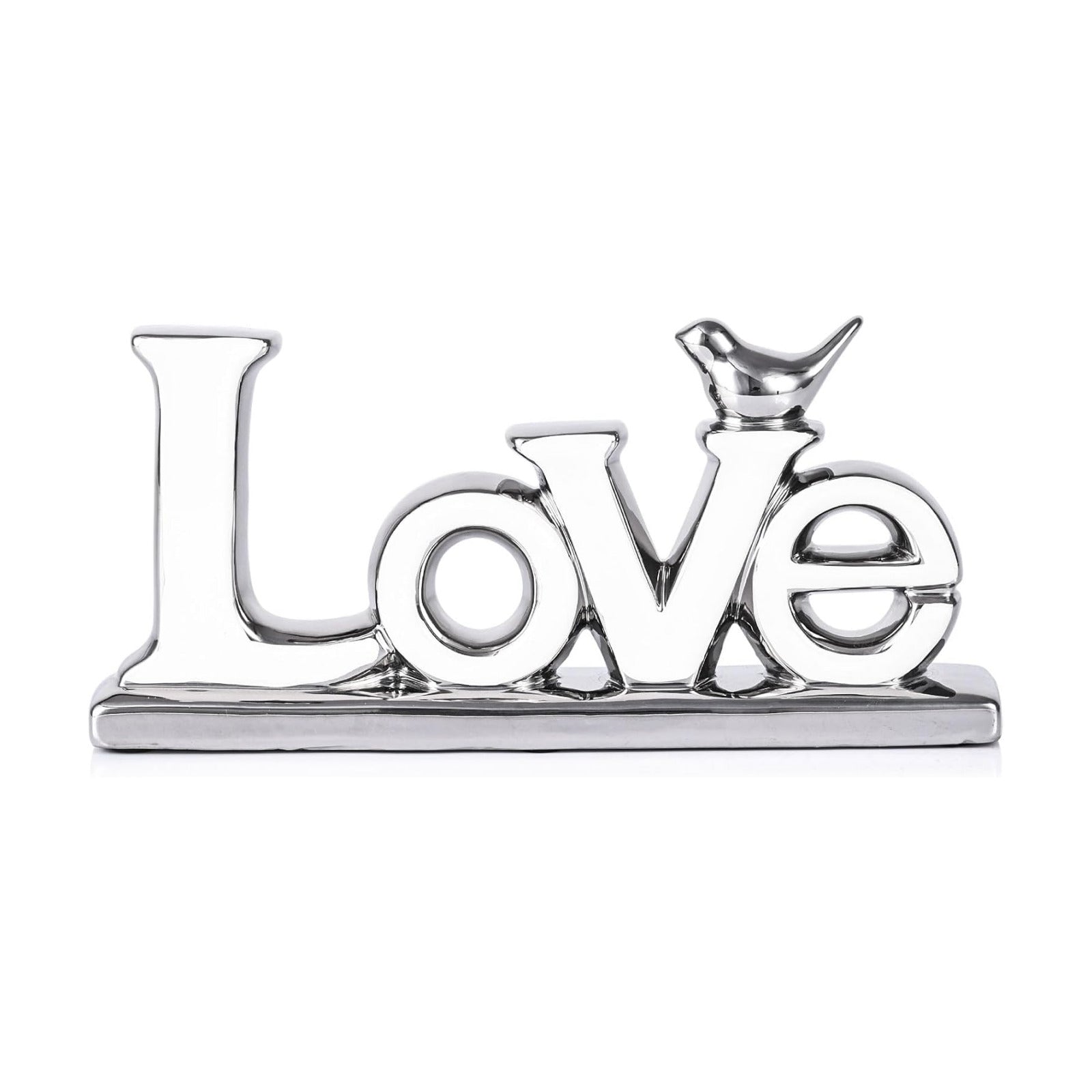 Statue / Personalized Bird Sculpture Chrome Style Figurine / White+silver / Love