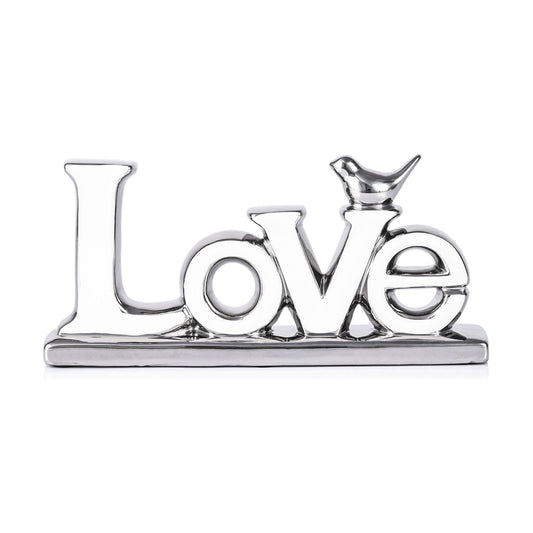 Statue / Personalized Bird Sculpture Chrome Style Figurine / White+silver / Love