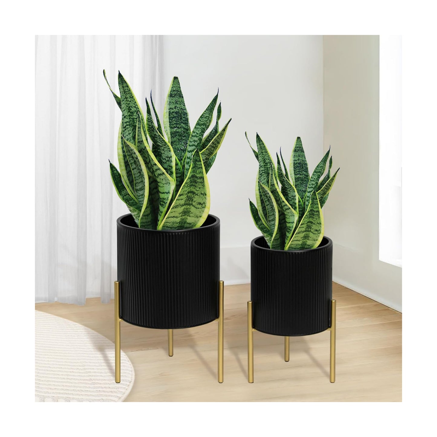 ARNIS Modern Planter Pots, Set of 2 Round Large Planters with Stand, Decorative Planters, Metal Pots with Drainage