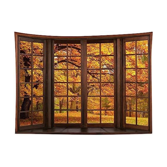 HVEST Fall Tapestry Wall Hanging Orange Maple Tree Forest Tapestry for Bedroom, Autumn Forest Nature Landscape outside Window Tapestries for Living Room Dorm Party Wall Decor, 80W X 60H inches