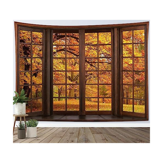 HVEST Fall Tapestry Wall Hanging Orange Maple Tree Forest Tapestry for Bedroom, Autumn Forest Nature Landscape outside Window Tapestries for Living Room Dorm Party Wall Decor, 60W X 40H inches