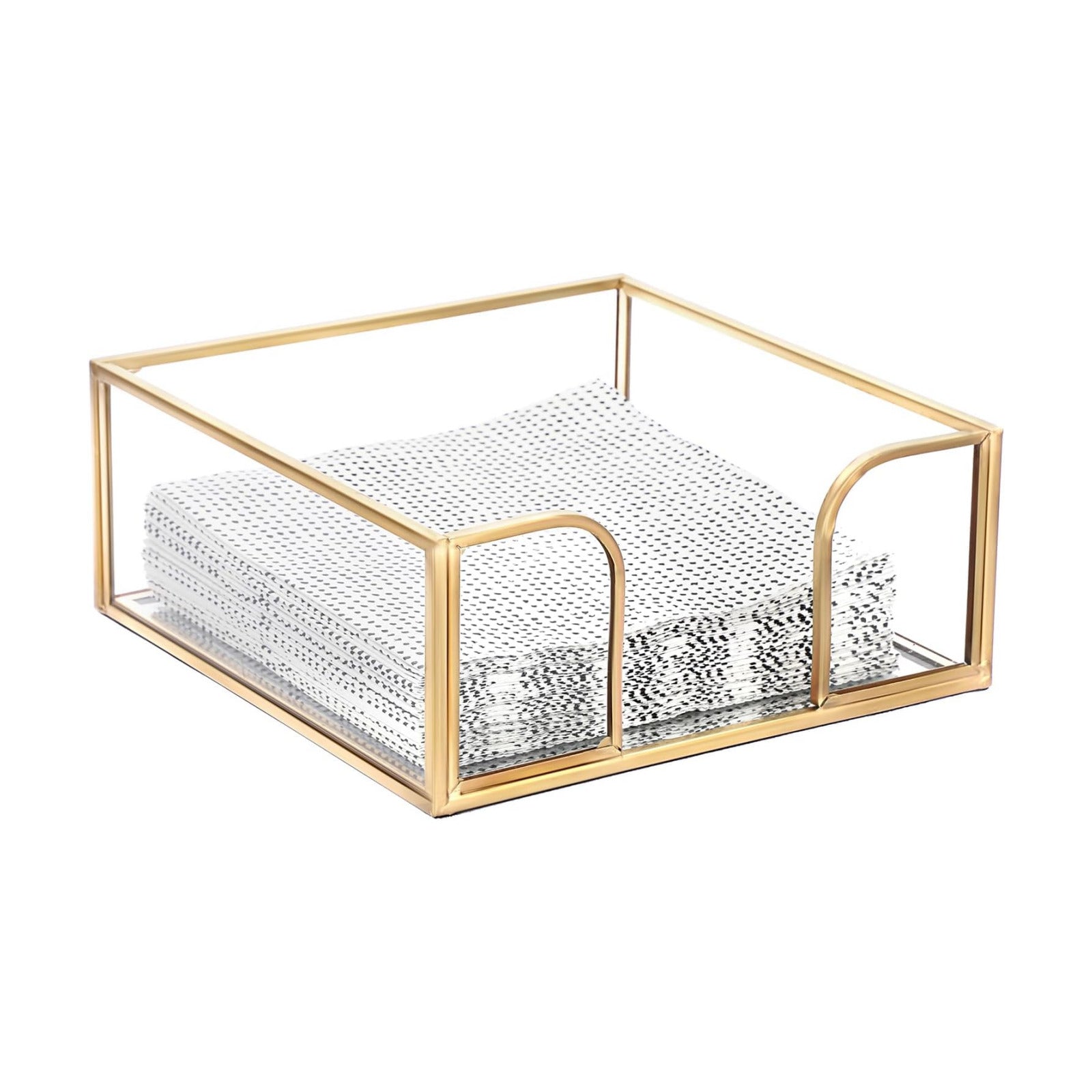 Cocktail-Sized Napkin Holder Square Glass Napkin Holder Table / 5.7 x 5.7 / Inch/cocktail / Gold