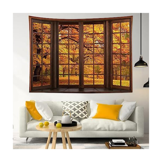 HVEST Fall Tapestry Wall Hanging Orange Maple Tree Forest Tapestry for Bedroom, Autumn Forest Nature Landscape outside Window Tapestries for Living Room Dorm Party Wall Decor, 59W x 51H inches