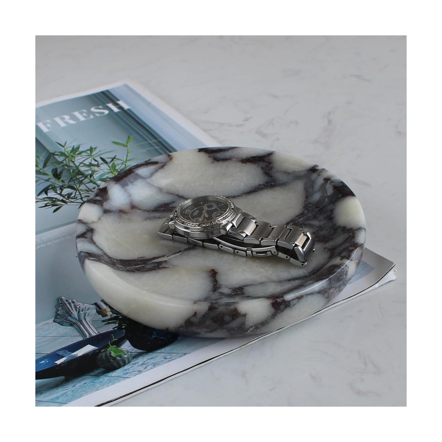 Marble Travertine Ring Dish Jewelry Tray 5.5" for Women / Calacatta Viola / Natural