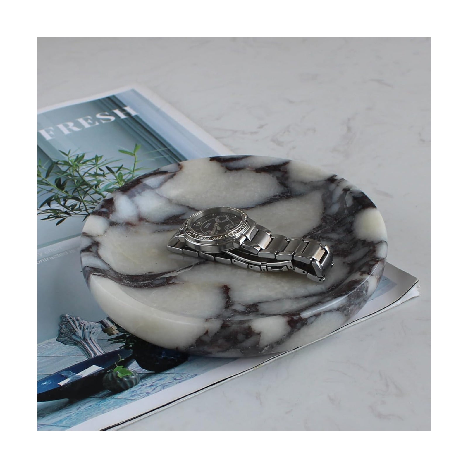 Marble Travertine Ring Dish Jewelry Tray 5.5" for Women / Calacatta Viola / Natural