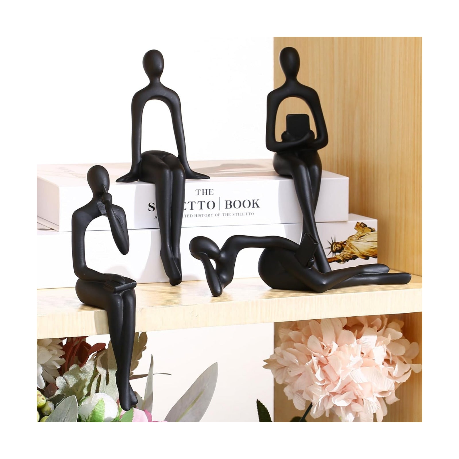 Bookshelf Decor Thinker Statue Figurines -Decorate Your Home / Black / Set of 4