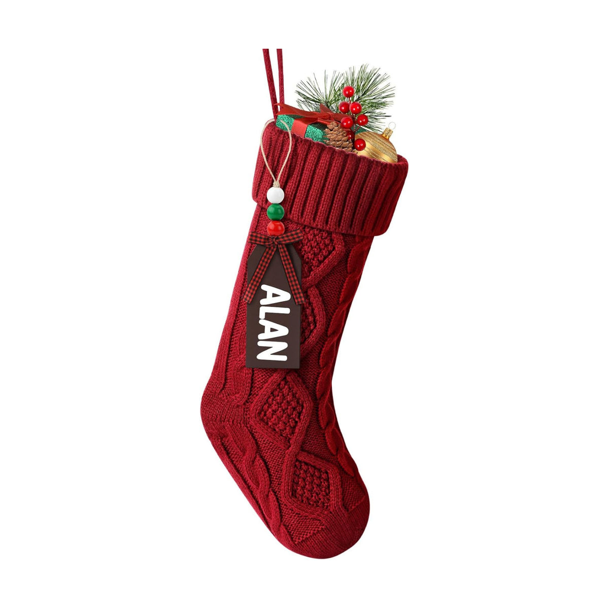 Hommtina Christmas Stockings, Personalized Christmas Stockings 18 Inches Large Size Cable Knitted Stocking Gifts (1pcs red)