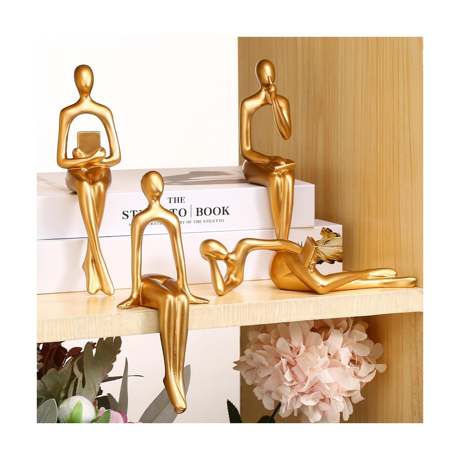 Bookshelf Decor Thinker Statue Figurines -Decorate Your Home / Gold / Set of 4