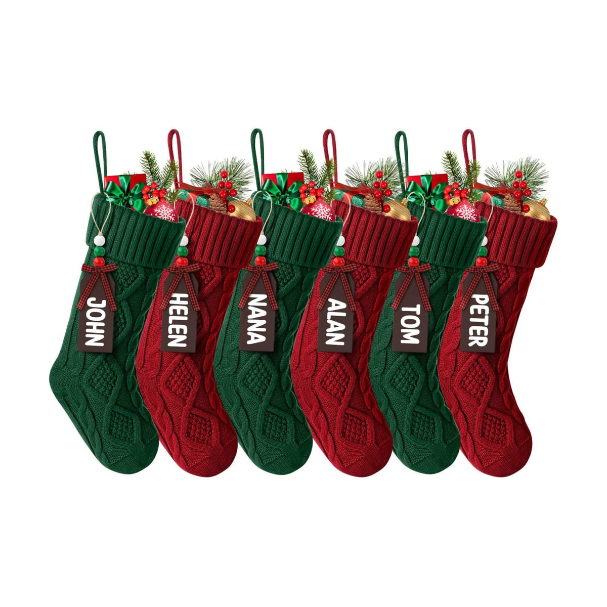 Hommtina Christmas Stockings, Personalized Christmas Stockings 18 Inches Large Size Cable Knitted Stocking Gifts (6pcs red&Green)
