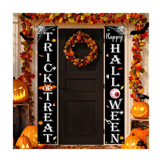 JENFALL Halloween Decorations Outdoor TRICK OR TREAT Happy HALLOWEEN Banner Porch Sign Decor Halloween Door Decorations for Home Indoor Outdoor Wall Party