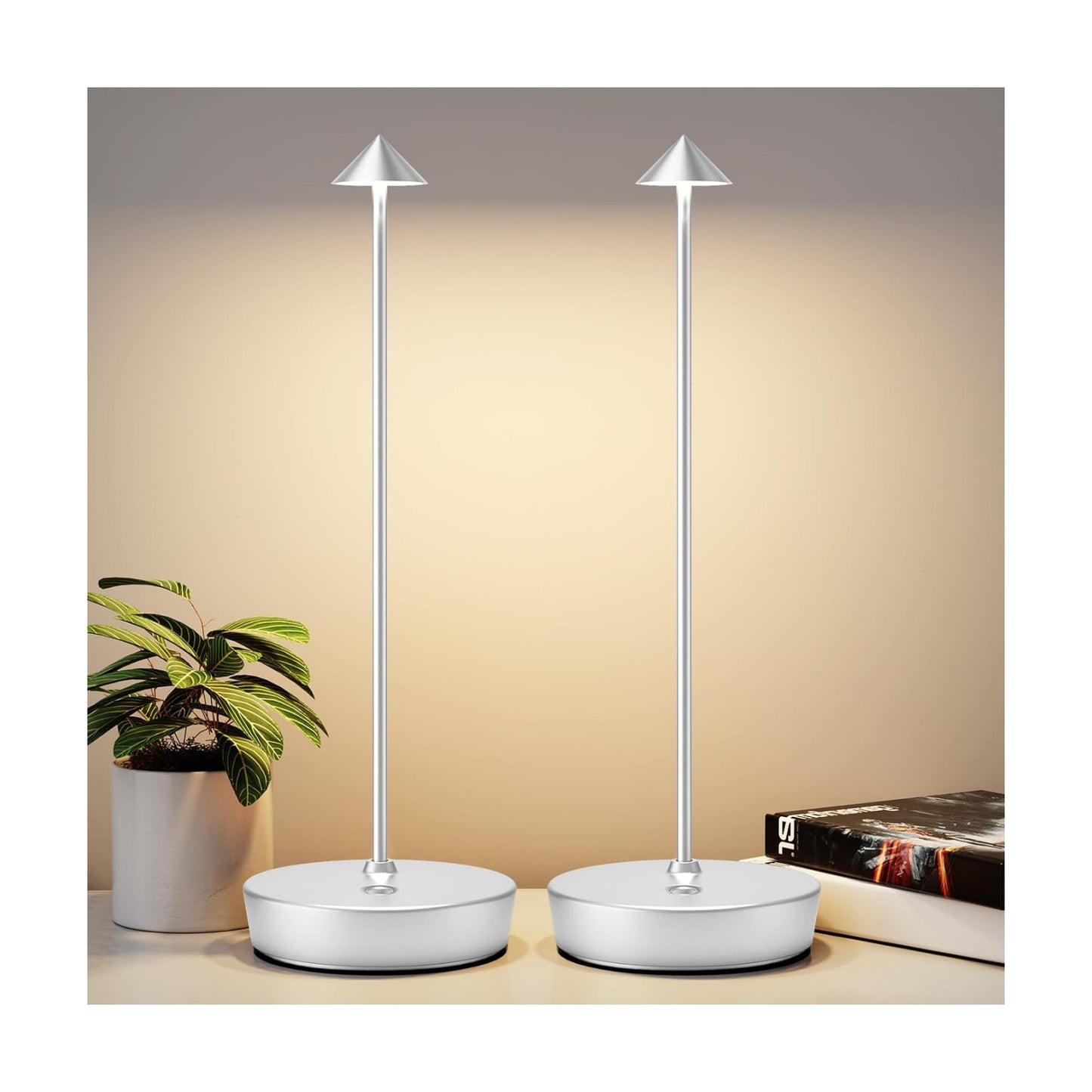 2Pack Rechargeable Cordless Table Lamp, Portable Powered LED Battery 6000mAh Metal USB Desk Lamp, 3 Levels Brightness