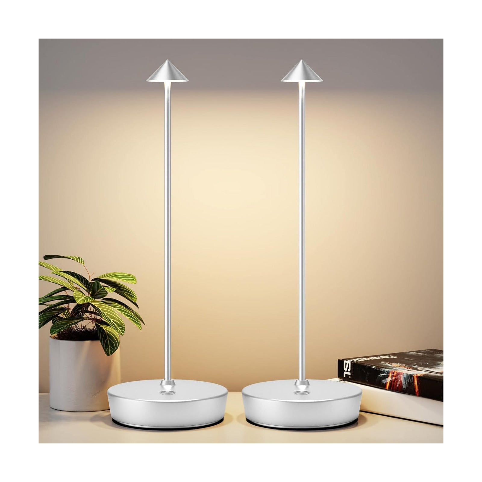2Pack Rechargeable Cordless Table Lamp, Portable Powered LED Battery 6000mAh Metal USB Desk Lamp, 3 Levels Brightness