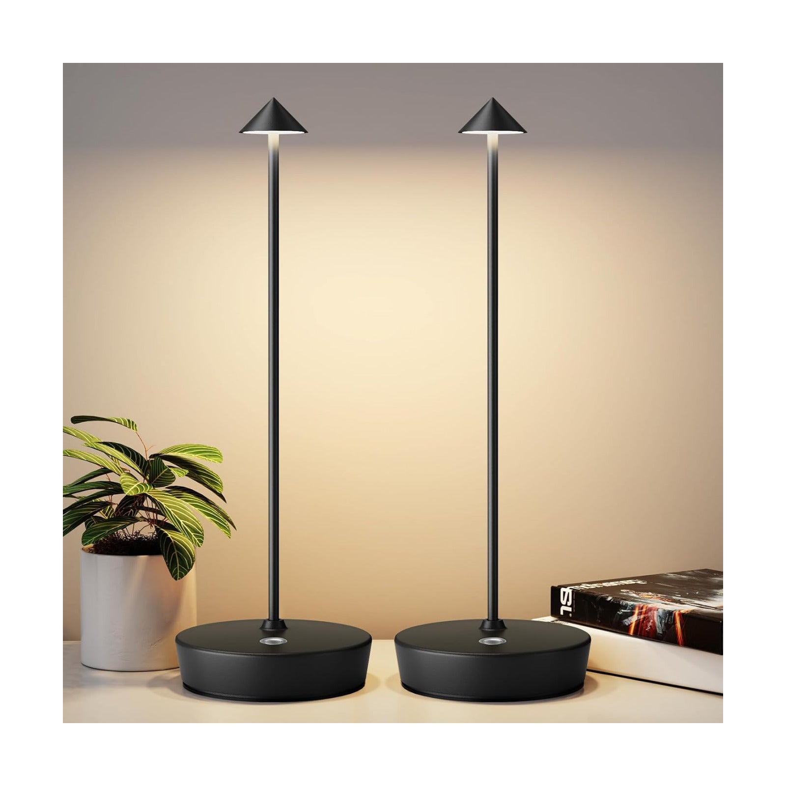 2Pack Rechargeable Cordless Table Lamp, Portable Powered LED Battery 6000mAh Metal USB Desk Lamp, 3 Levels Brightness