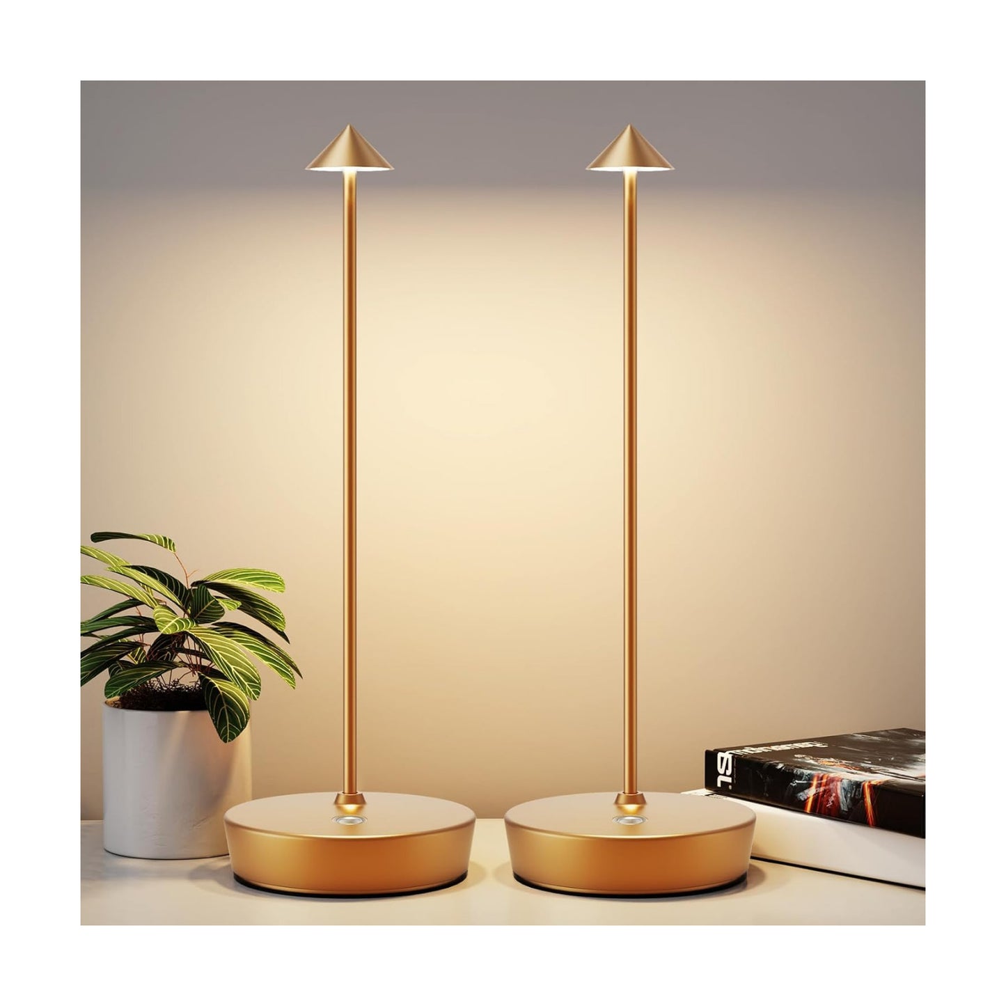 2Pack Rechargeable Cordless Table Lamp, Portable Powered LED Battery 6000mAh Metal USB Desk Lamp, 3 Levels Brightness