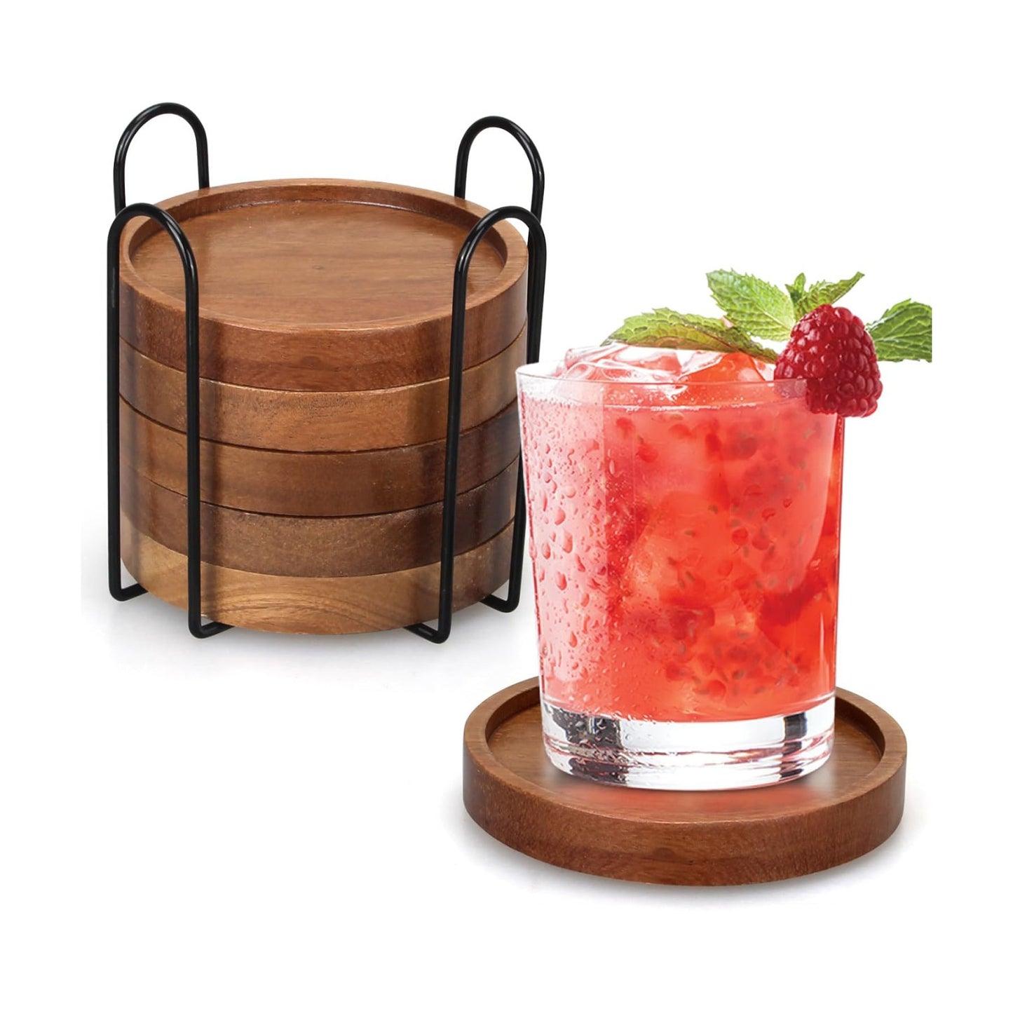 Holder Coffee Table Decor Acacia Wood Coaster Set Modern Cup Coaster for Drink / Round / Set of 6