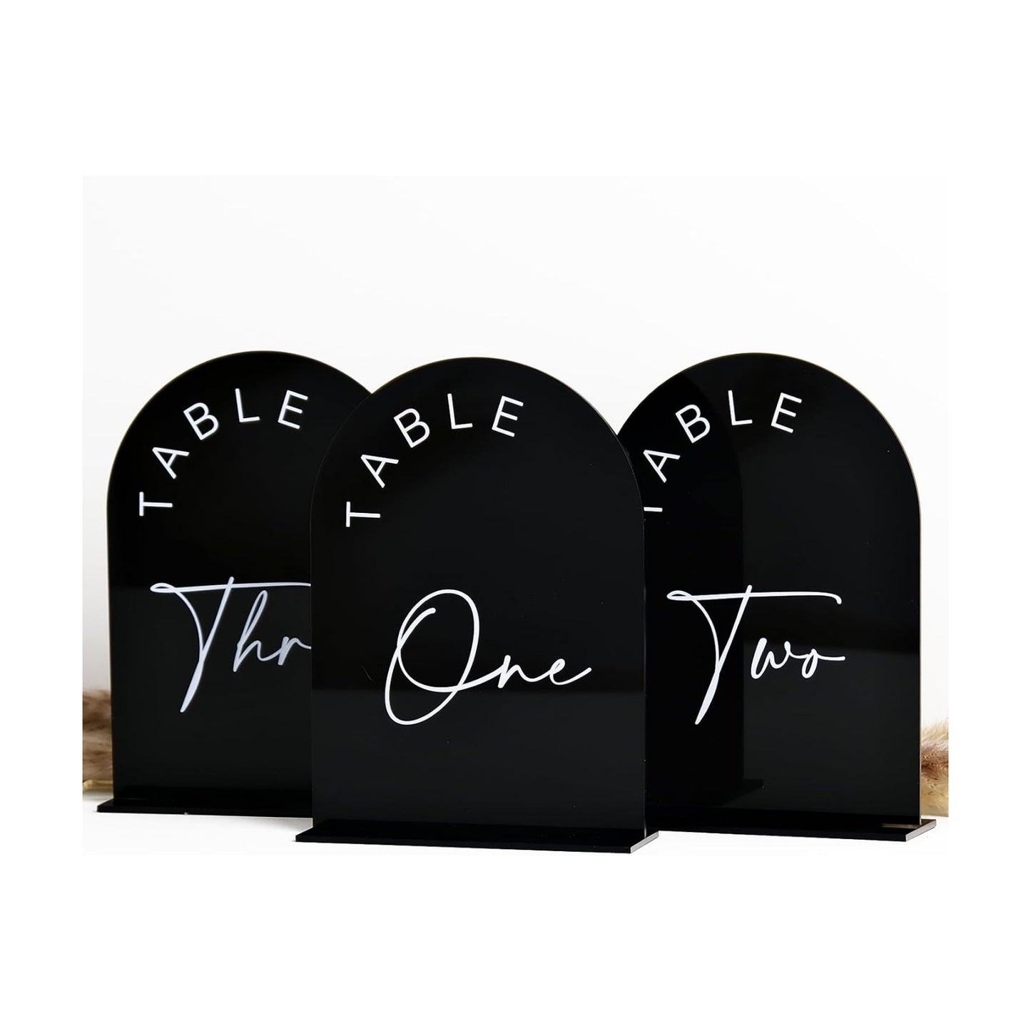 Black Arch Wedding Table Numbers with Stands 1-30, 5x7 Inch Black Acrylic Arch Sign with Holder, Arched Acrylic Table