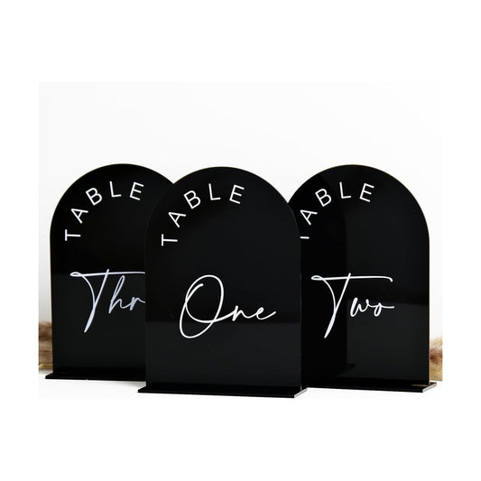 Black Arch Wedding Table Numbers with Stands 1-30, 5x7 Inch Black Acrylic Arch Sign with Holder, Arched Acrylic Table