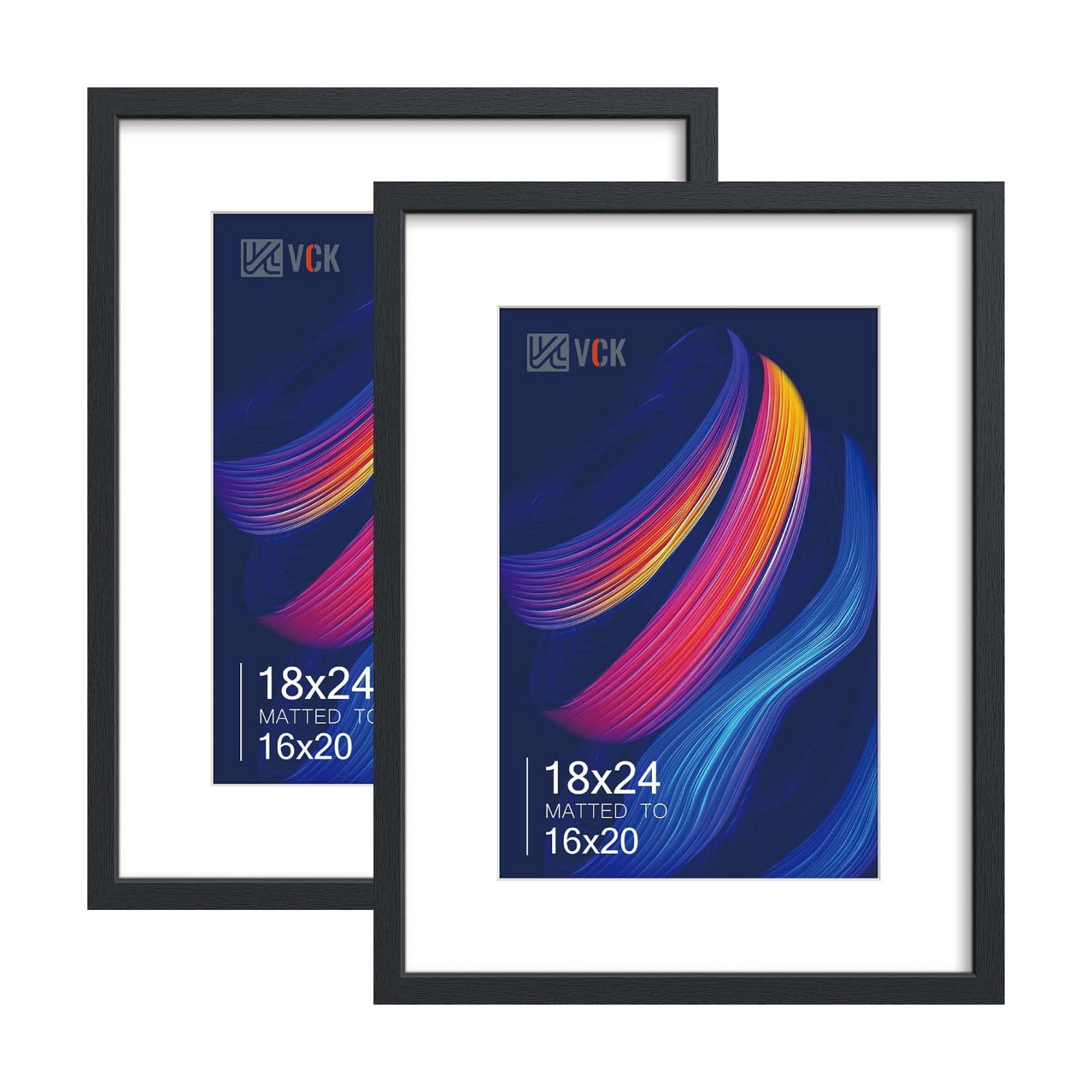 VCK 18x24 Frame 2 Pack, Black Wood, 16x20 Mat, for Concert Poster | Acid-Free Mat, HD Plexiglass, Vertical or