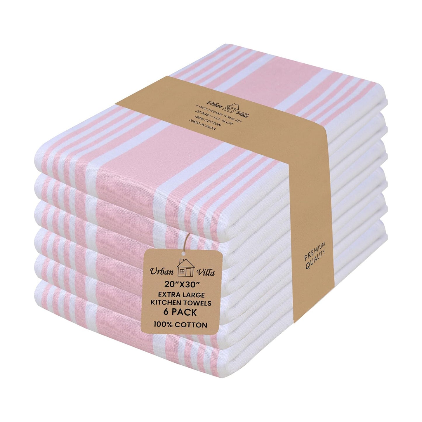Urban Villa Kitchen Towels Cotton Dish Towels 20”x30” (Set of 6) Baby Pink
