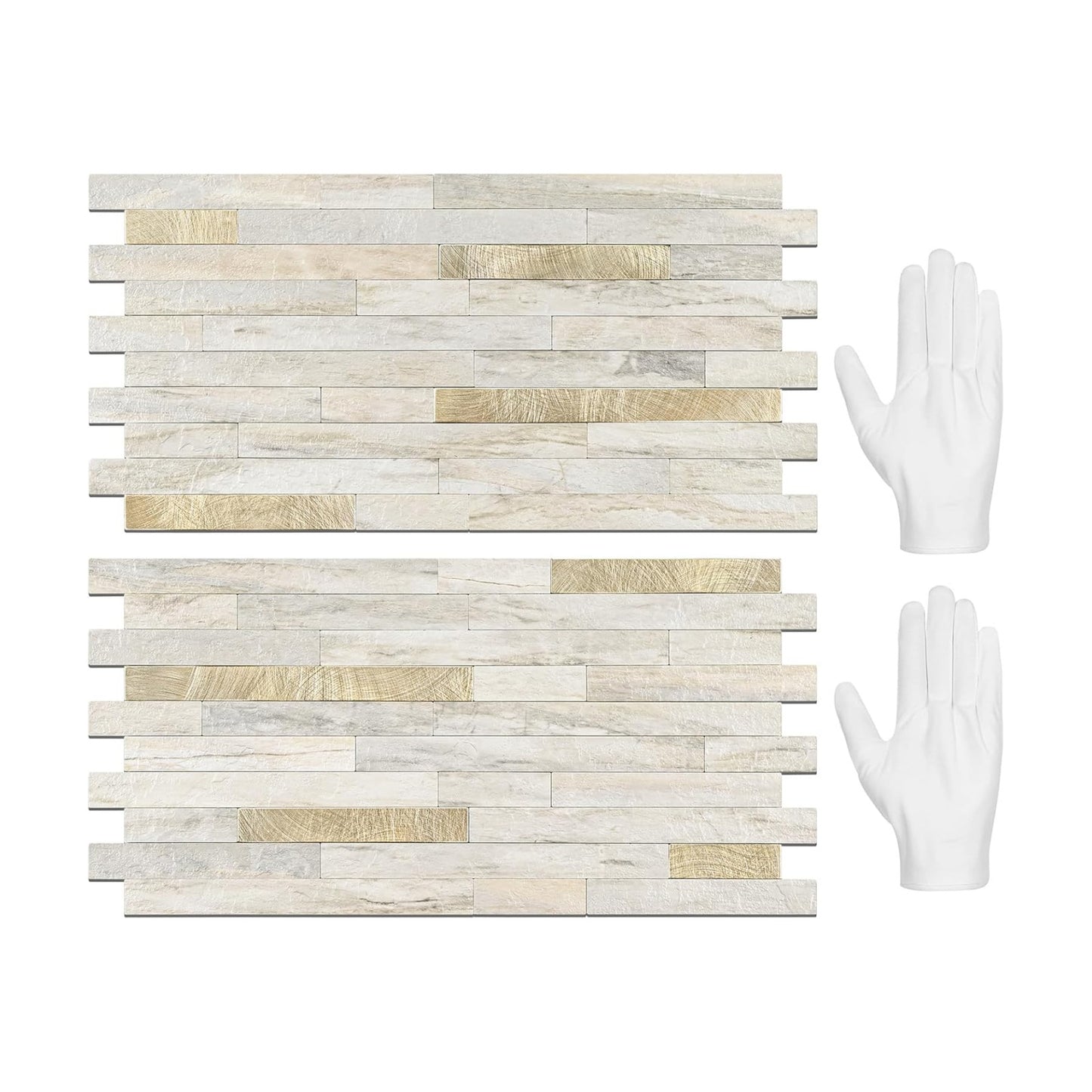20 Sheets Peel and Stick Backsplash Tile / Sunny Beige + Metal Gold / Set of 20