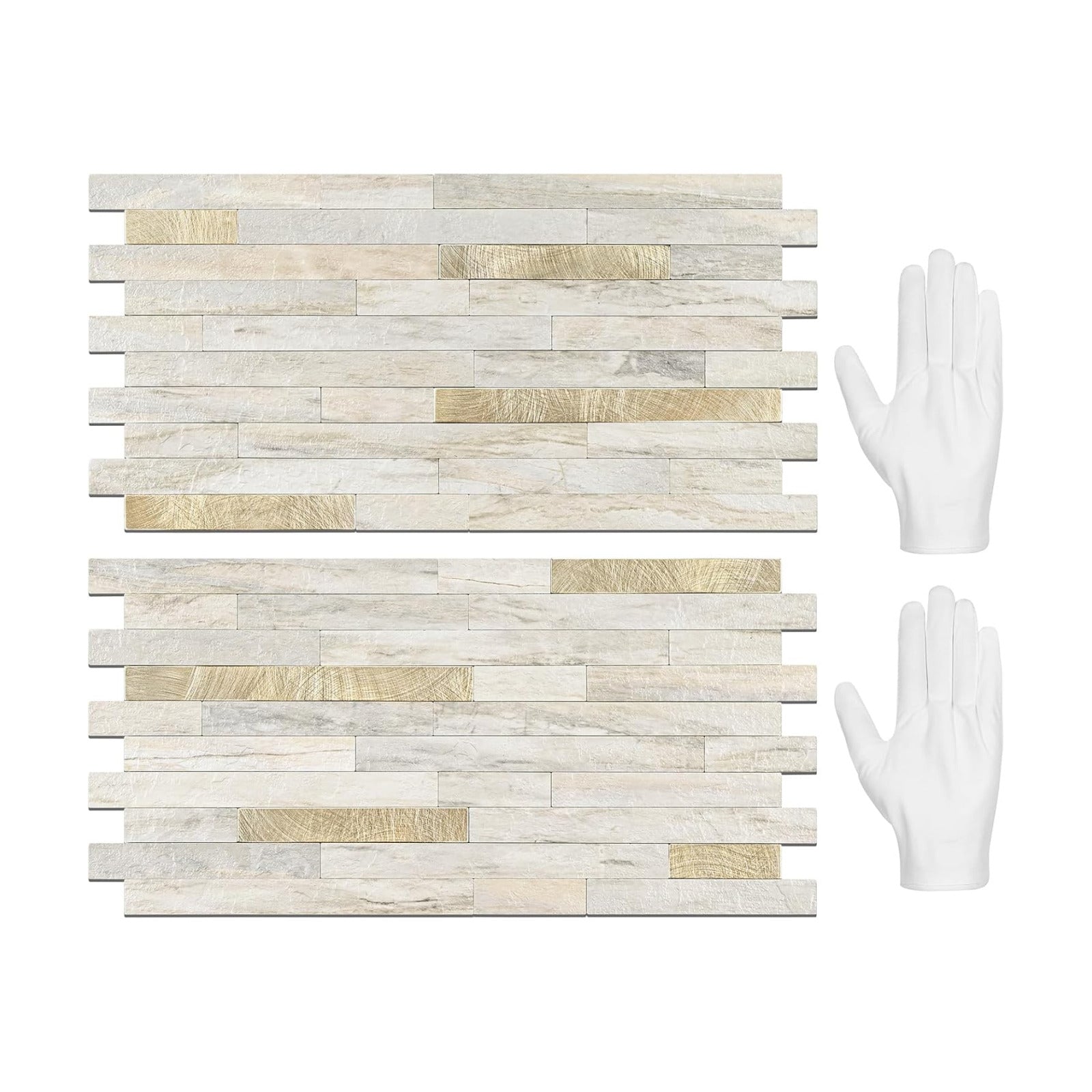 20 Sheets Peel and Stick Backsplash Tile / Sunny Beige + Metal Gold / Set of 20