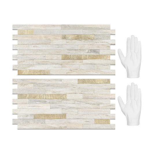 20 Sheets Peel and Stick Backsplash Tile / Sunny Beige + Metal Gold / Set of 20