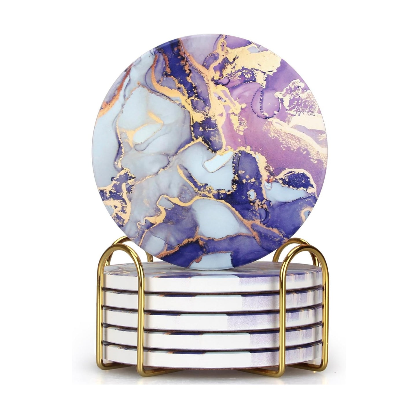 Holder Drink Coaster Modern Marble Coasters Unique Coaster / Purple / Set of 6