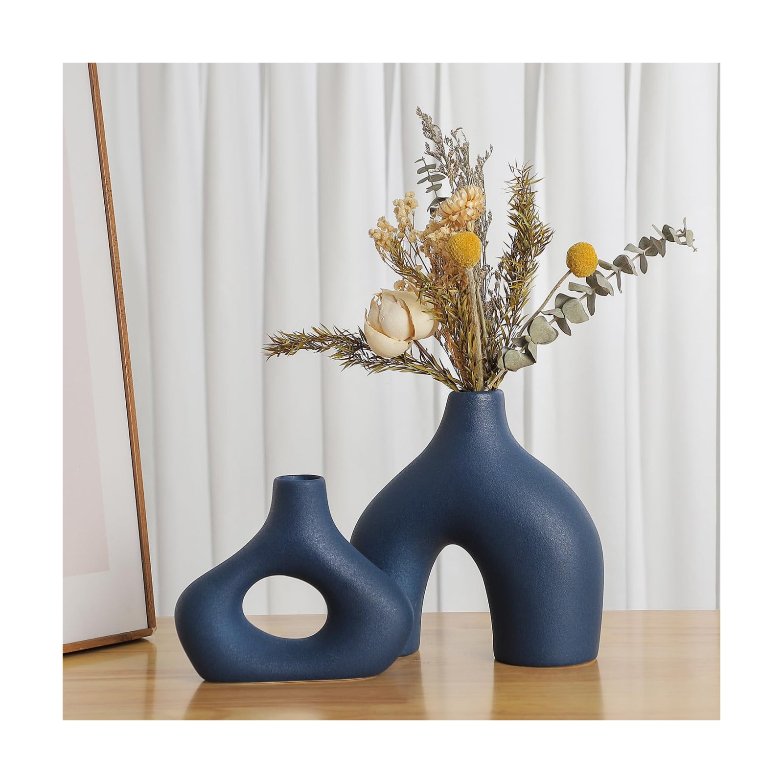 Ceramic Vase for Modern Minimalist Bohemian Decor / Blue / Set of 2